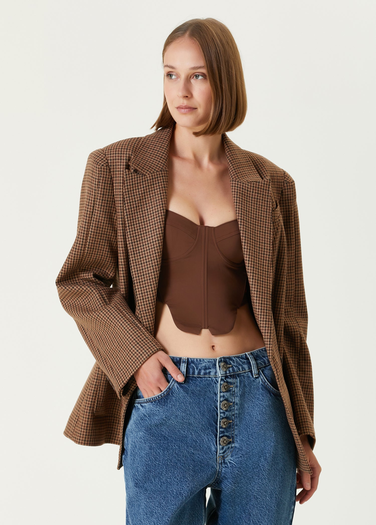 Cotton Big Shoulder Women Blazer Jacket